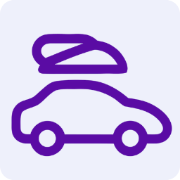 Icon of a purple car with a sandwich on its roof, suggesting food delivery service